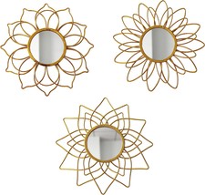 Three Champagne Gold Round Mirrors For The Wall | Decorative Mirrors For Wall - £29.22 GBP