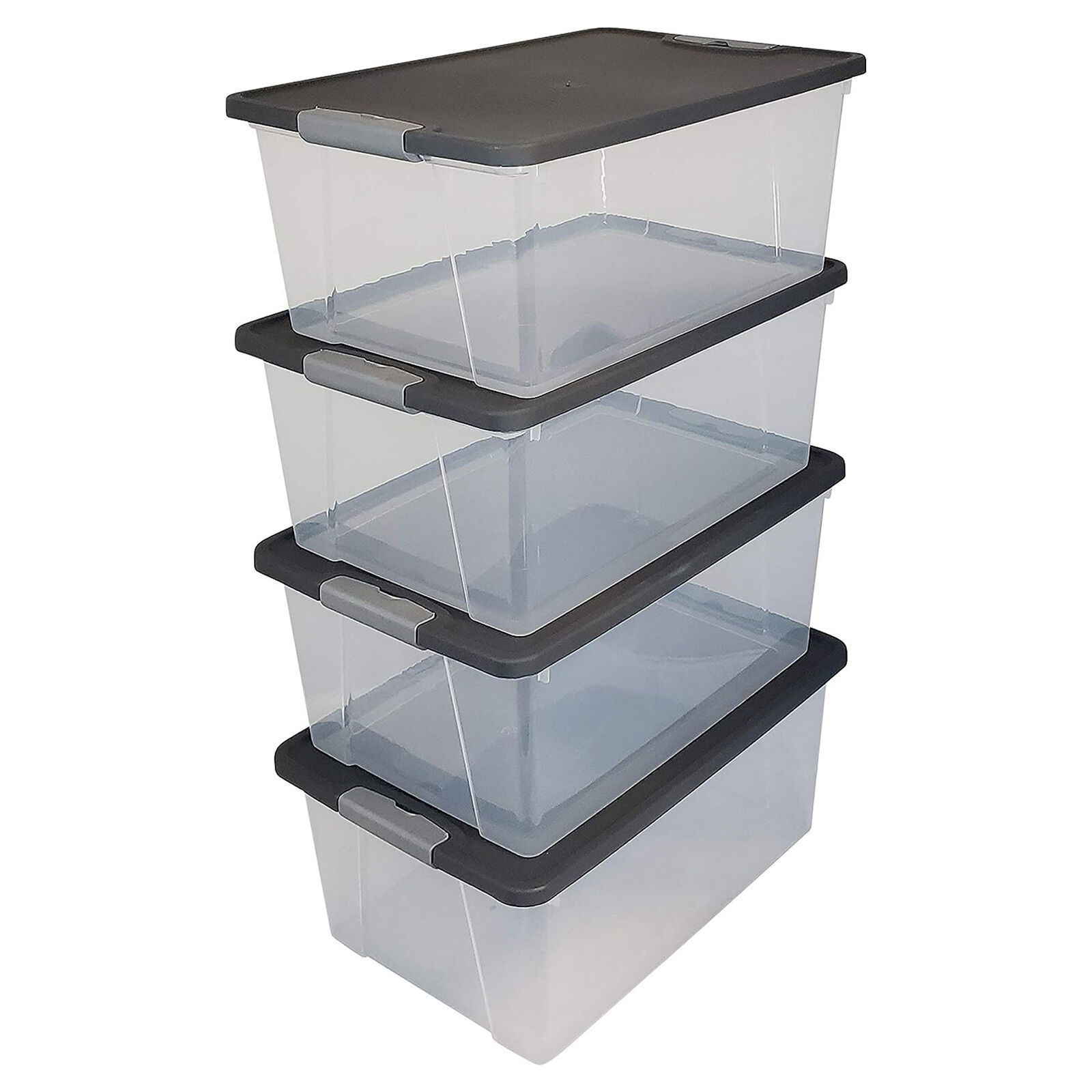 15 Qt Stackable Plastic Storage Container W/Snaplock Lid, Gray (4 Pack)