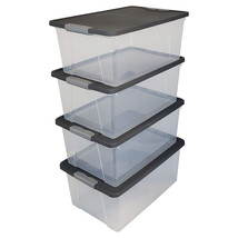 15 Qt Stackable Plastic Storage Container W/Snaplock Lid, Gray (4 Pack) - £68.33 GBP