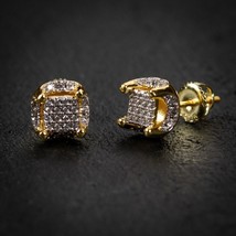 2CT Round Natural Moissanite Set Cluster Men&#39;s Stud Earrings in 14K Gold Over - £95.65 GBP