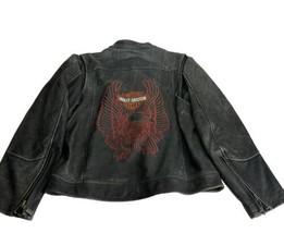 Harley Davidson Distressed Gray Leather Jacket Eagle Winged HD Logo Size L - $178.19