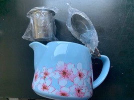 NIB ALFRED Ceramic and Stainless Steel Teapot 20oz Infuser Blue Cherry B... - €8,67 EUR
