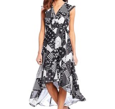 Calvin Klein Womens 6 Black White Patchwork Lined Chiffon Faux Wrap Dres... - $46.42