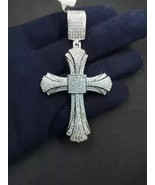 Rund Schliff Labor Erstellt Diamant Herren Umwerfend Kreuzanhänger 14k V... - $146.78