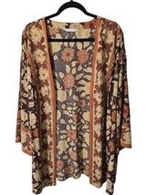 Soft Surroundings 1X Mara Floral Topper Kimono Open Front Brown Floral Read - £34.36 GBP