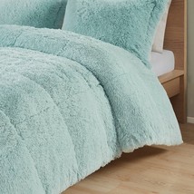 Twin/Twin XL Soft Sherpa Faux Fur 2-Piece Comforter Set in Light Teal Blue - £97.30 GBP