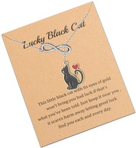 Lucky Cat Necklace With Card Black Cat Lover Gift Cat - £35.81 GBP