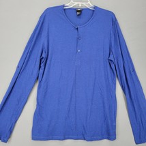 H&amp;M Men Shirt Size L Blue Royal Plain Classic Henley Button Scoop Long S... - £8.42 GBP