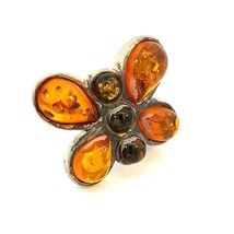 Vintage Sign 925 Sterling Silver Cluster Cognac Amber Stone Butterfly Ring 6 1/4 - £38.77 GBP