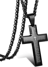 Jstyle Stainless Steel Black Cross Pendant Necklace for Men Lord&#39;s Prayer Neckla - £19.29 GBP
