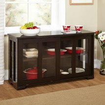 Espresso Sideboard Buffet Dining Kitchen Cabinet with 2 Glass Sliding Doors - £293.82 GBP