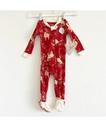 NWT Burts Bees Baby One Piece Snug Fit Foot Zip Sleeper Red Star Deer 6-... - $16.26 CAD