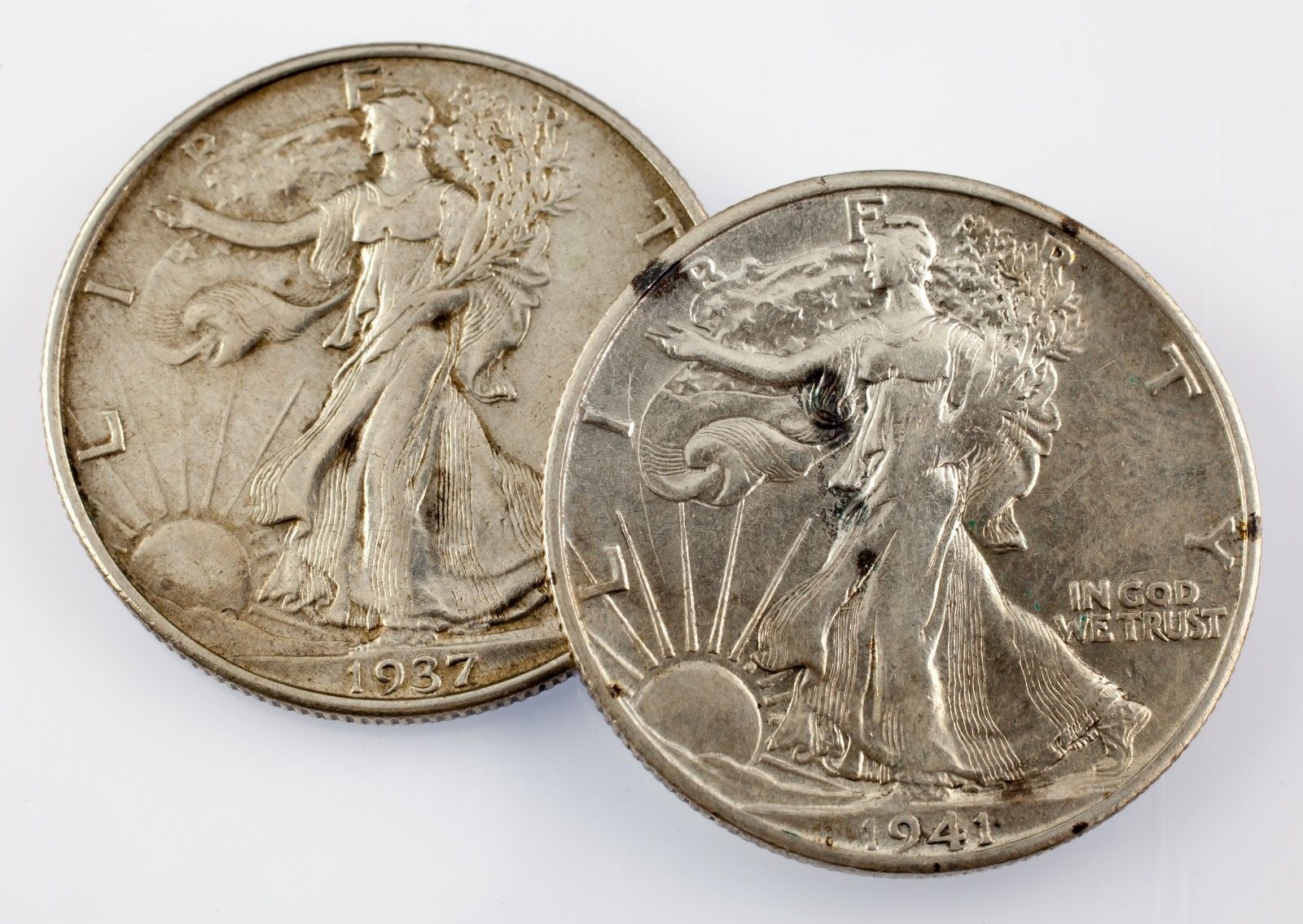 1937 and 1941-S 50C Walking Liberty Half Dollars in AU Condition - $59.39