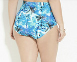 Blue Tropical Palm Print Cutout Side High Waist Bikini Bottom Plus Size ... - $12.77