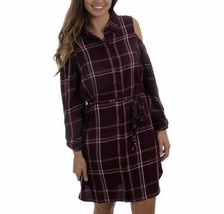 Velvet Heart Womens M Burgundy Plaid Tab Sleeve Cold Shoulder Shirt Dress NWT - £23.98 GBP