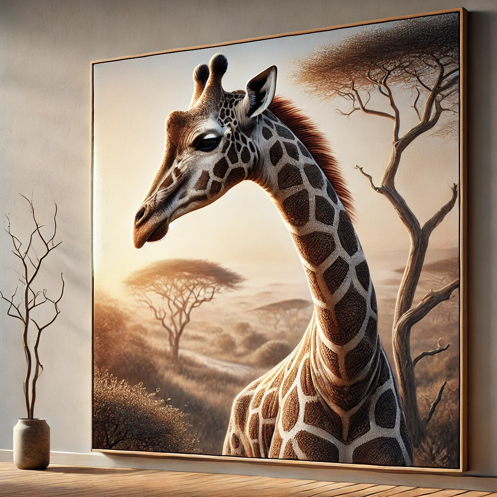 Majestic Giraffe in Serene Savanna  Fine Art Canvas Print Art With Resal... - $250.00