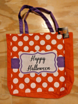 New w/Tag Happy Halloween Felt 12x12 White Polka Dot Orange Trick Or Treat Bag - £9.51 GBP