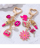 Pretty Rose Red Bag Lips Flamingos Lipstick Enamel Keychain Lovely Heart... - $7.85+