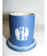 Vintage Porcelain Blue Wedgwood 2&quot; Vase Cup High Relief Roman Mythilogic... - $29.69