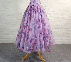 Purple Rose Floral Party Skirt Outfit Organza Maxi Holiday Party Skirt Plus Size image 1