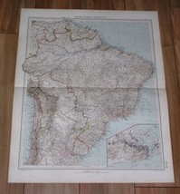 1927 Vintage Italian Map Of Brazil Rio De Janeiro Inset Map Guyana Suriname - £19.69 GBP
