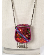 Vintage Tibetan Metal Cash Pill Stash Pouch Red Amulet Tincture Dangler ... - €50,11 EUR
