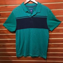 NEW Men&#39;s Performance Cotton Blend Pique Polo Shirt Colorblock Golf Green Navy M - £9.91 GBP