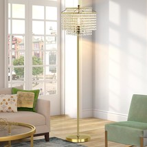 Crystal Floor Lamp, Elegant Standing Lamp With On-Off Foot Switch, Double-Layer  - £81.77 GBP