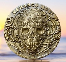 Memento Mori Stoic Philosophy Gold Pirate Skull Coin, Remember You Must Die - $15.95
