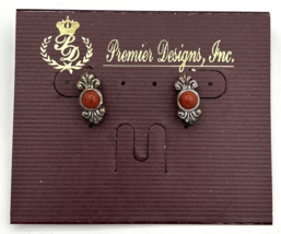 Premier Designs &#39;&#39;Pico&quot; Small Stud Earrings Red Stone Silver Tone SKU PB73 - £13.32 GBP