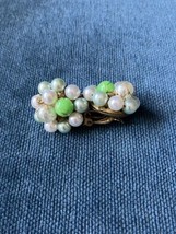 Vintage Faux Pearl Cluster Clip On Earrings Made In Japan green and white - $27.83