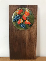 Vintage Mid Century Teak Wood Enamel Tile Fruit Cheese Platter Charcuter... - £63.20 GBP