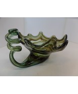 Vintage MidCentury Modern Hand Blown Art Glass Green Brown Swirl Decorat... - £31.13 GBP