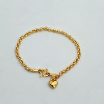 Heart Chain Bracelet Beaded 18K 22K Thai Baht Yellow Gold Plated 6.5 L. ... - $33.99