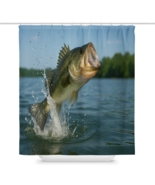 Largemouth Bass Shower Curtain 71x74 | Water-Resistant Polyester Lake Scene - $45.00