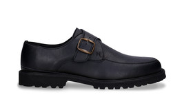 Men vegan loafer black flat with strap buckle adjustable casual dress size 7-12 - £103.68 GBP