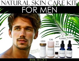 Natural Skin Care Kit For Men, Oily Skin, Enlarged Pores, and Acne Basic Set of  - £91.21 GBP