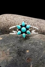 Mexico Southwest Style Sterling Silver Faux Turquoise Cluster Cuff Bracelet 7&quot; - £39.95 GBP