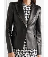 Leather Blazer Jacket Size Women Genuine Button Coat Vintage Womens Soft Black 1 - $139.00
