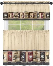 3pc. Printed Curtains Set: 2 Tiers &amp; Valance (58&quot;x13&quot;) COFFEE, COZY CAFE, Achim - £17.00 GBP