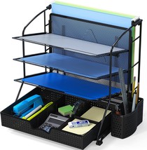 Desktop Document Tray Organizer With Sliding Drawer, Caddy,, Simple Hous... - $33.64