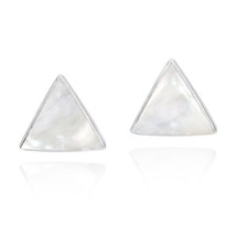 Geometric Triangle Disc White Mother of Pearl Sterling Silver Stud Earrings - £12.39 GBP