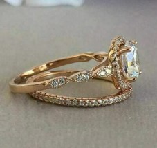 2.5CT Round White Moissanite 14K Rose Gold Plated Wedding Engagement Ring Set - £94.66 GBP