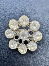 Flower Brooch Clear Rhinestone Silver Tone Round Cluster Pin Vintage - $21.77