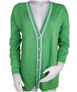 Talbots Sweater Womens Sz M Boyfriend Varsity Cardigan Green Cotton Blen... - $400.99 MXN