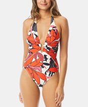 Vince Camuto Halter One Piece Swimsuit Red Floral Size 4 U-Wire New Slimming - £31.28 GBP