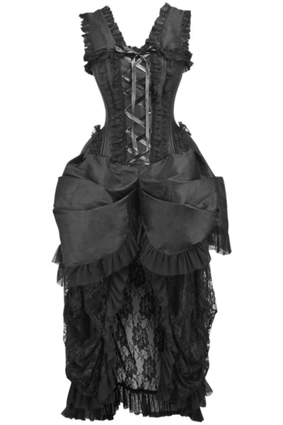 Victorian Black Bustle Corset Dress Top Drawer Steel Boned &amp; Black Lace - $149.00