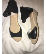 Bandolino Wedge Sandals SIDNEY Open Toe Casual Ankle Strap BLACK SZ 8.5 NEW - $1,250.80 MXN