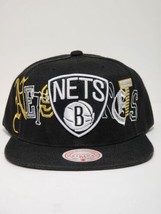 Mitchell &amp; Ness Brooklyn Nets Snapback Cap NBA Hype Type Black Gold Hat NWT - £28.04 GBP
