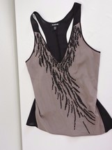Bebe Blouse Black Gray Sequins Clubwear Sleeveless Top Shirt Lightweight... - $34.99